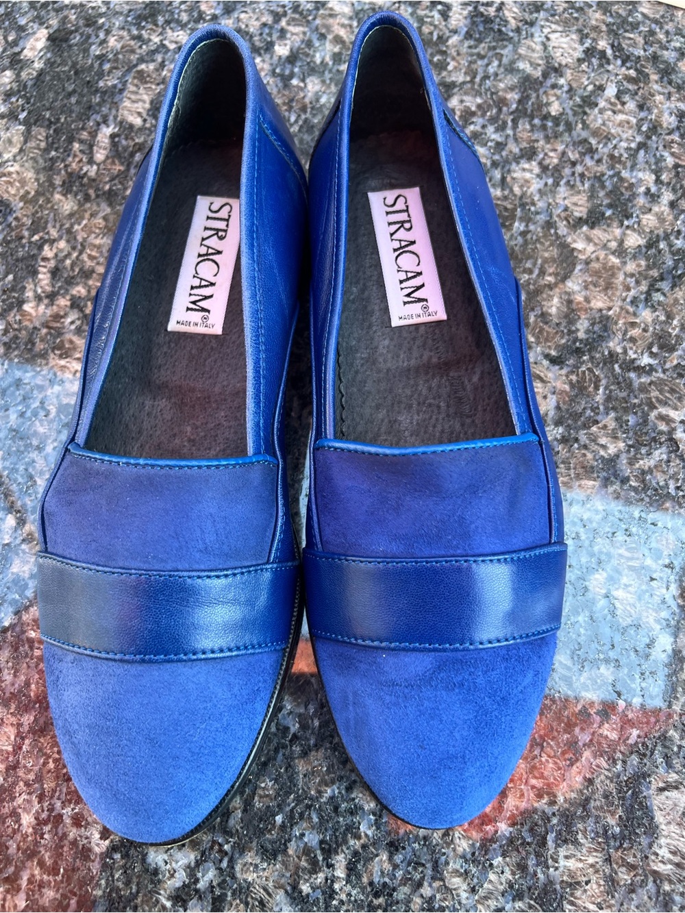 Stracam Leather/Suede Blue Slip On Loafers Men Size 8 Made In Italy